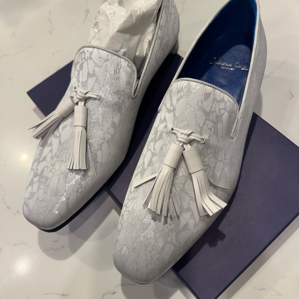 Elegant White and Silver Slip-On Loafers